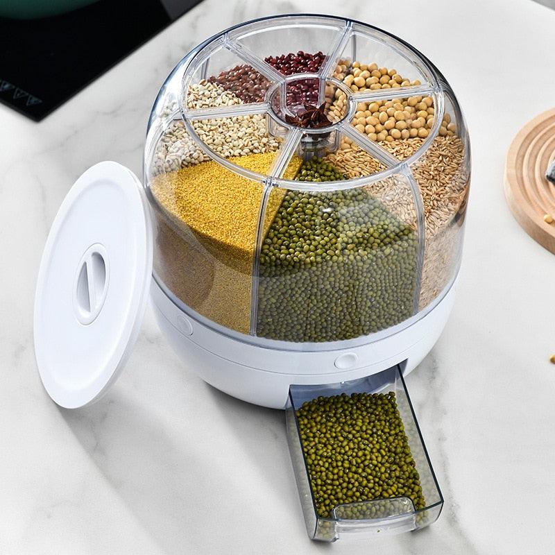 Rotating Rice Dispenser Sealed Moistureproof Cereal Grain Bucket Dispenser Surplus Visible Kitchen Food Container Storage Box - Lily Depot
