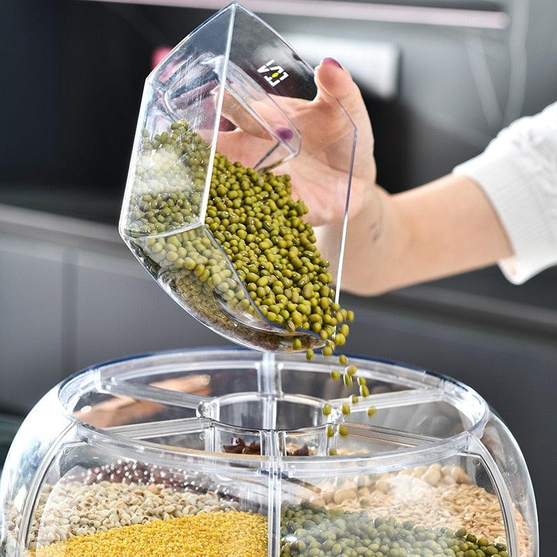 Rotating Rice Dispenser Sealed Moistureproof Cereal Grain Bucket Dispenser Surplus Visible Kitchen Food Container Storage Box - Lily Depot