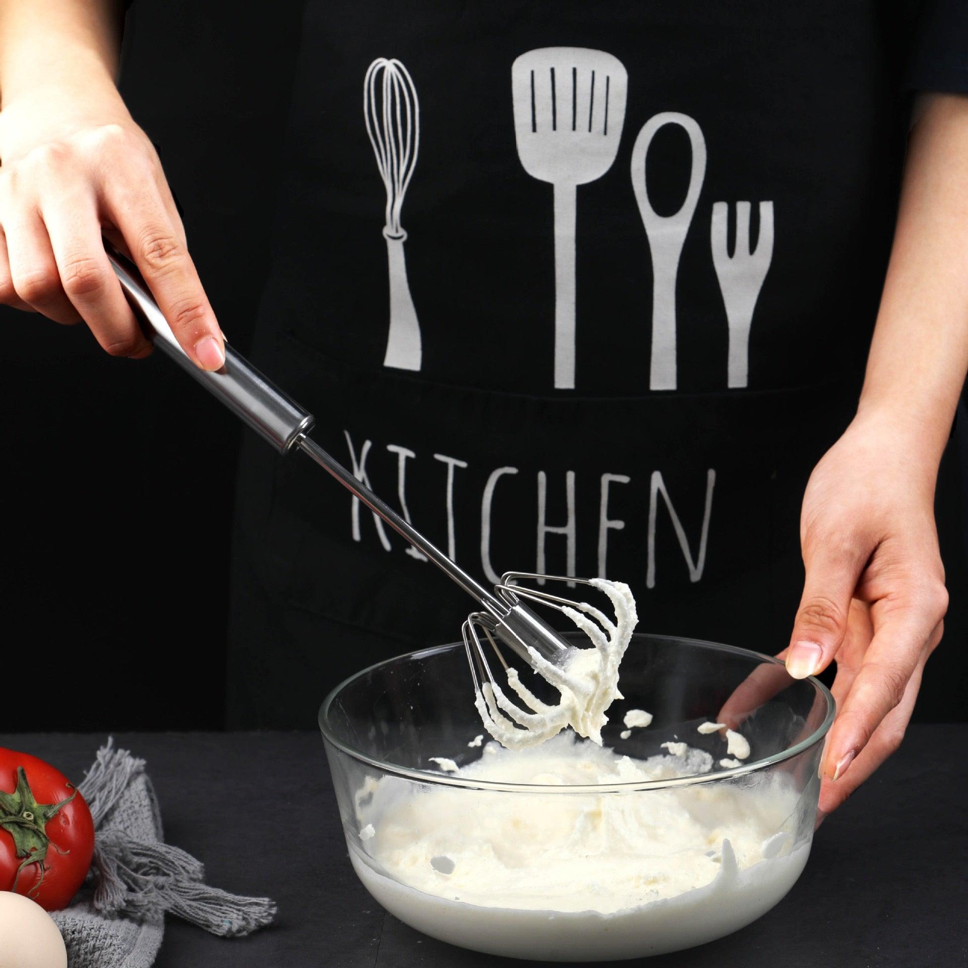Semi-Automatic Egg Beater 304 Stainless Steel Egg Whisk Manual Hand Mixer Self Turning Egg Stirrer Kitchen Egg Tools - Lily Depot