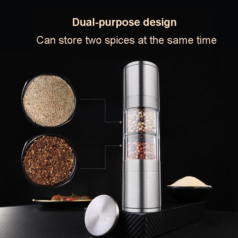 Stainless steel Double head salt and pepper grinder machine pulverizer shakers spice jar condiment bottle pepper grain mill - Lily Depot