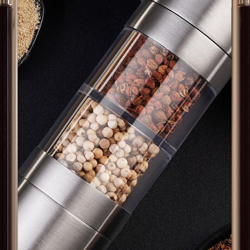 Stainless steel Double head salt and pepper grinder machine pulverizer shakers spice jar condiment bottle pepper grain mill - Lily Depot