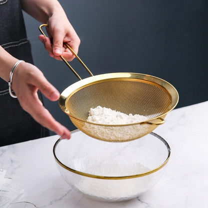 Stainless Steel Fine Mesh Oil Strainer Golden Flour Sifter Sieve Colanders Flour Coffee Mesh Filter Baking Tools Kitchen Bakware - Lily Depot
