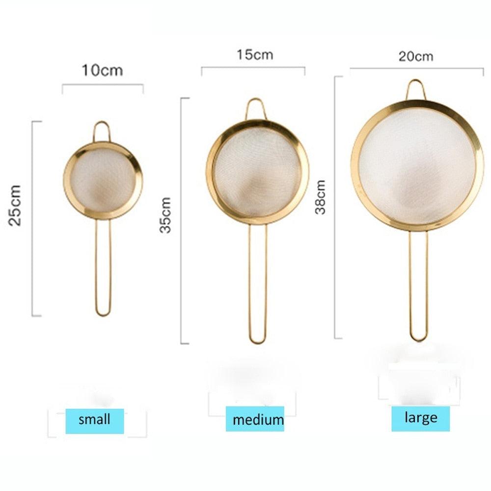 Stainless Steel Fine Mesh Oil Strainer Golden Flour Sifter Sieve Colanders Flour Coffee Mesh Filter Baking Tools Kitchen Bakware - Lily Depot
