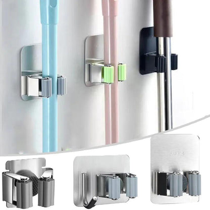 Stainless Steel Mop Hook Wall Mounted Mop Organizer Storage Rack Brush Broom Hanger Kitchen Bathroom Hanging Mops Holder Clips - Lily Depot
