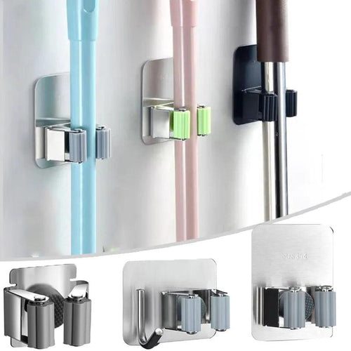 Stainless Steel Mop Hook Wall Mounted Mop Organizer Storage Rack Brush Broom Hanger Kitchen Bathroom Hanging Mops Holder Clips - Lily Depot