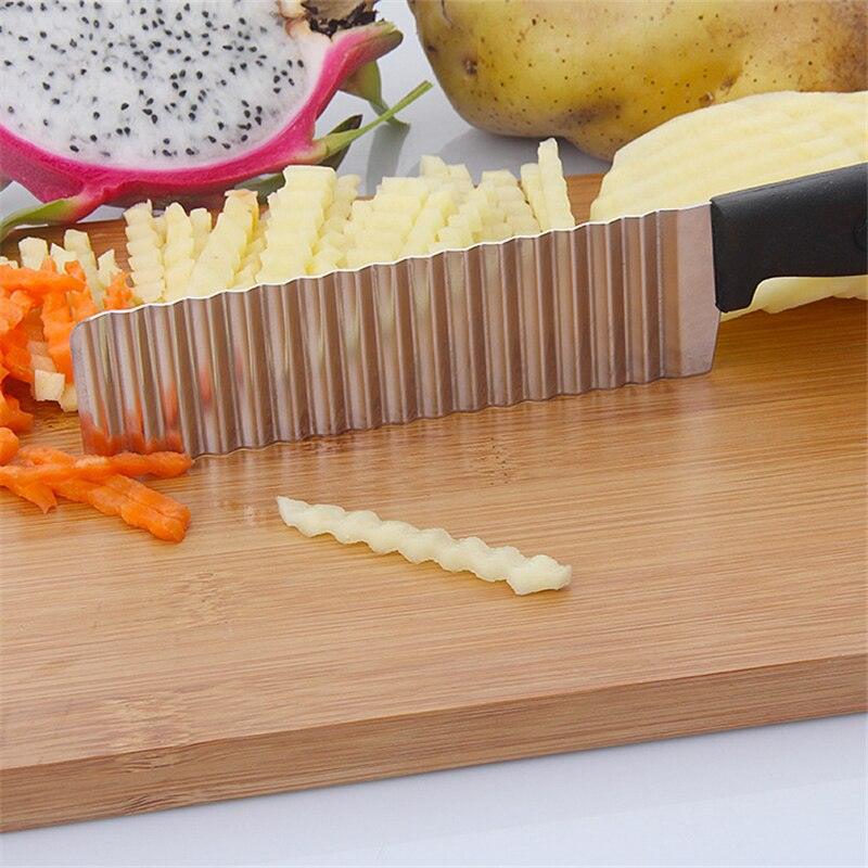 Stainless Steel Potato Chip Slicer Dough Vegetable Fruit Crinkle Wavy Slicer Knife Potato Cutter Chopper French Fry Maker Tools - Lily Depot