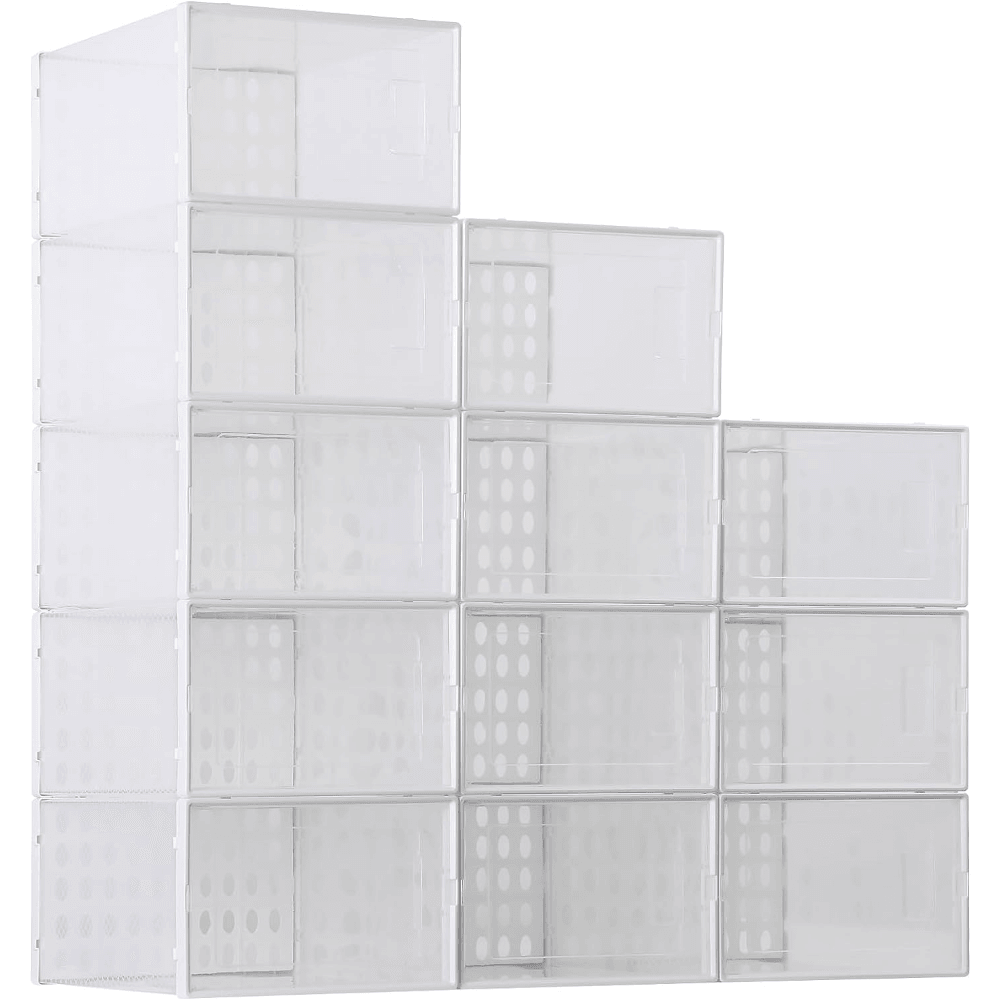 Suptsifira Shoe storage box, 12 Packs Shoe Boxes Clear Plastic Stackable,Shoes Sneaker Container Storage Boxds f - Lily Depot