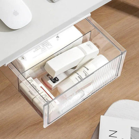 Transparent Underdesk Drawer Office Under Desk Storage Box Punch-Free Large Capacity Storage Drawer Multifunctional Tissue Box - Lily Depot