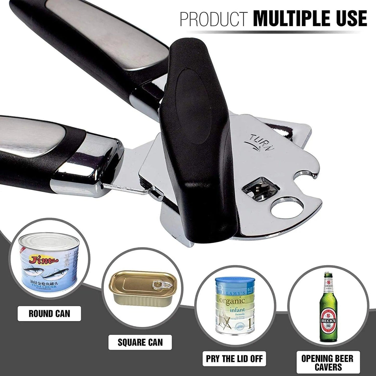WALFOS Stainless Steel Manual Cans Opener Professional Ergonomic Opener For Cans Side Cut Can Opener Manual - Lily Depot