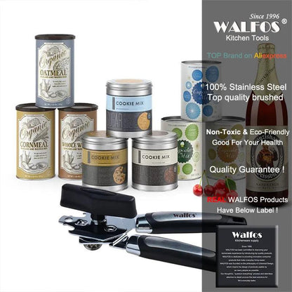 WALFOS Stainless Steel Manual Cans Opener Professional Ergonomic Opener For Cans Side Cut Can Opener Manual - Lily Depot