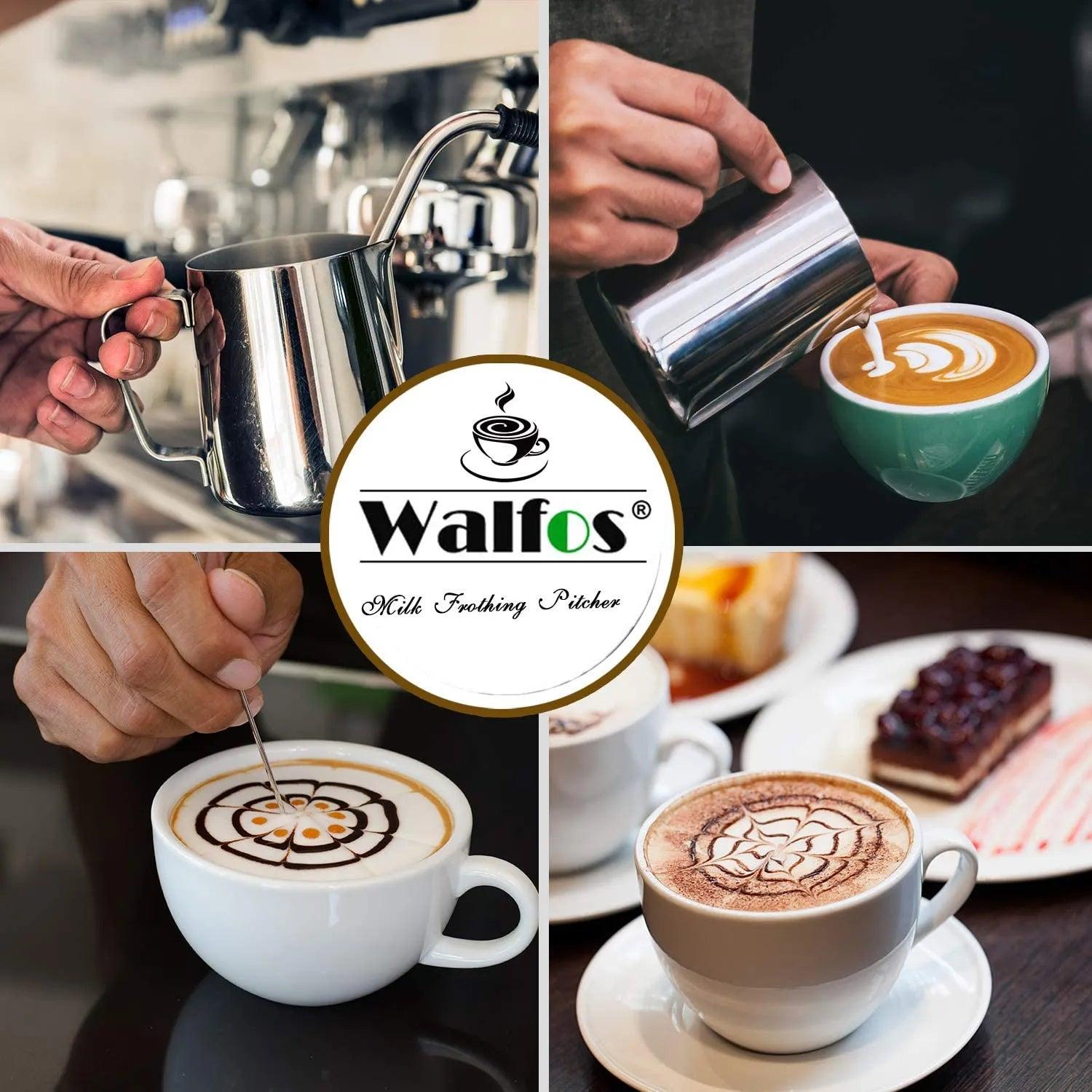 WALFOS Style Espresso Coffee Milk Mugs Cup Pots Jug Handle Craft Coffee Garland Cup Latte Jug Thickened Stainless Steel - Lily Depot