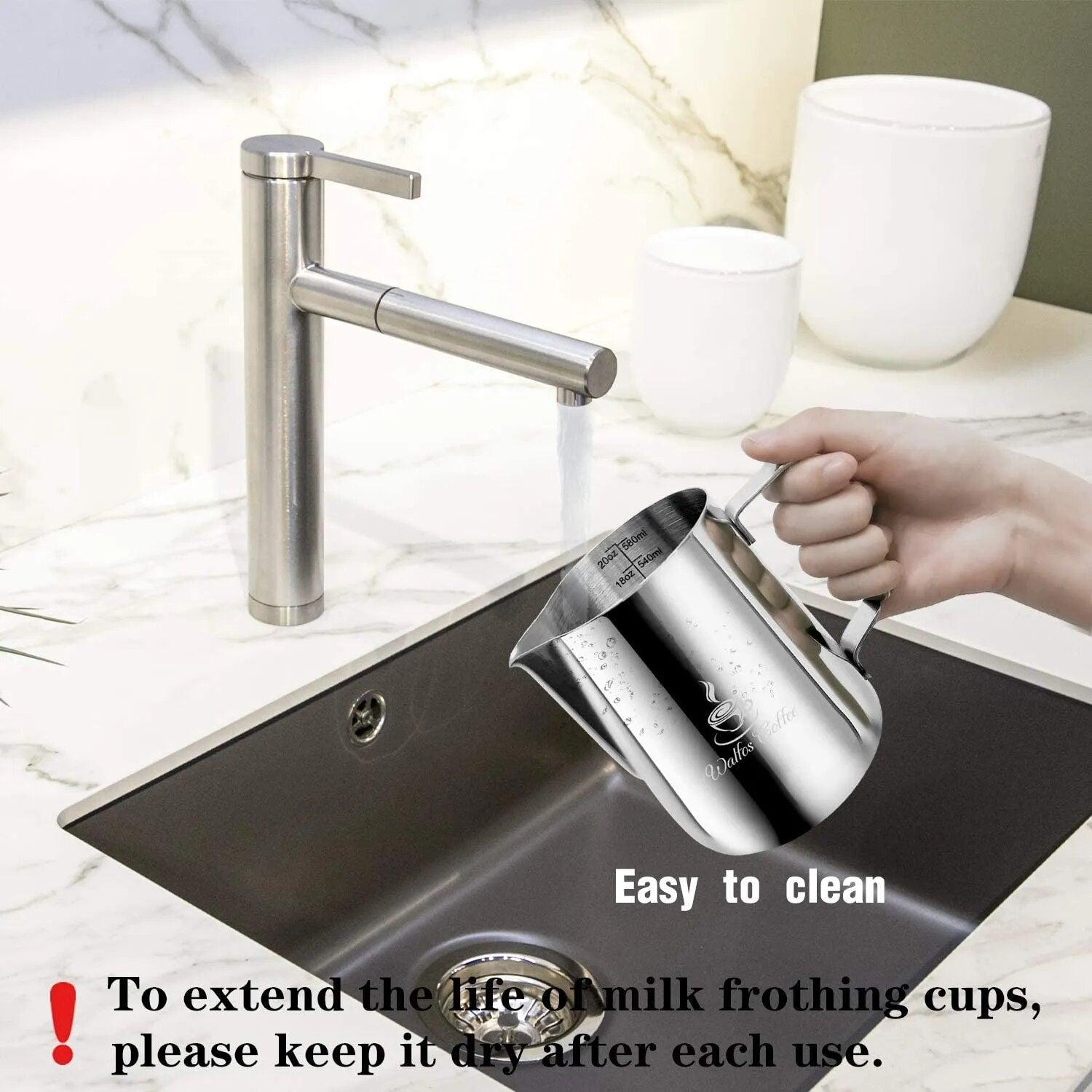 WALFOS Style Espresso Coffee Milk Mugs Cup Pots Jug Handle Craft Coffee Garland Cup Latte Jug Thickened Stainless Steel - Lily Depot