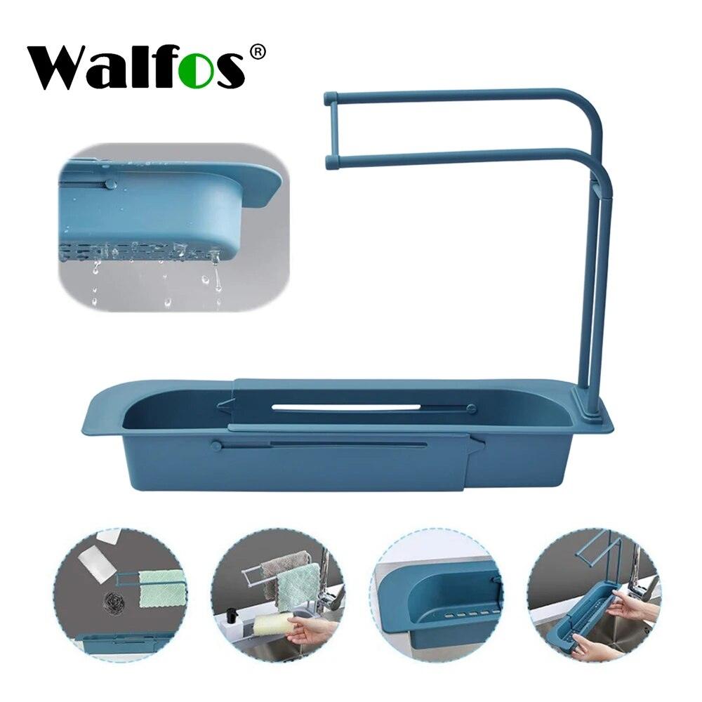 Walfos Telescopic Sink Kitchen Drainer Rack Storage Basket Bag Faucet Holder Adjustable Bathroom Holder Sink Kitchen Accessorie - Lily Depot