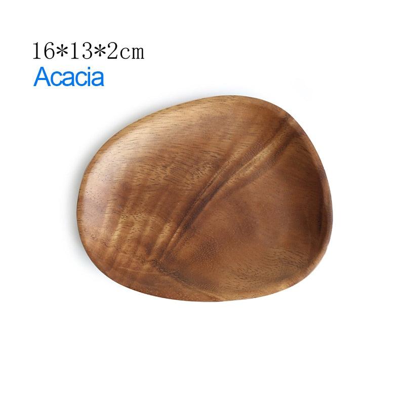 Walnut & Acacia Irregular Oval Solid Wood Dinner Plate Wooden Serving Decorative Tray, for Dishes Snack, Dim Sum, Fruit, Dessert - Lily Depot