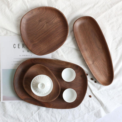 Walnut & Acacia Irregular Oval Solid Wood Dinner Plate Wooden Serving Decorative Tray, for Dishes Snack, Dim Sum, Fruit, Dessert - Lily Depot