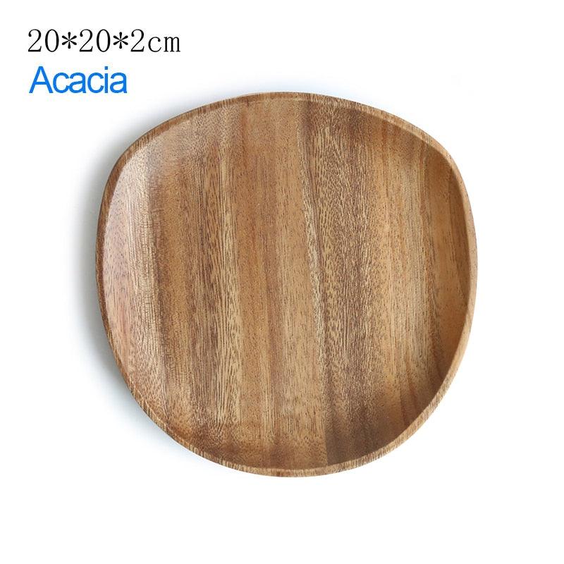 Walnut & Acacia Irregular Oval Solid Wood Dinner Plate Wooden Serving Decorative Tray, for Dishes Snack, Dim Sum, Fruit, Dessert - Lily Depot