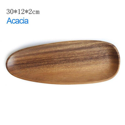 Walnut & Acacia Irregular Oval Solid Wood Dinner Plate Wooden Serving Decorative Tray, for Dishes Snack, Dim Sum, Fruit, Dessert - Lily Depot