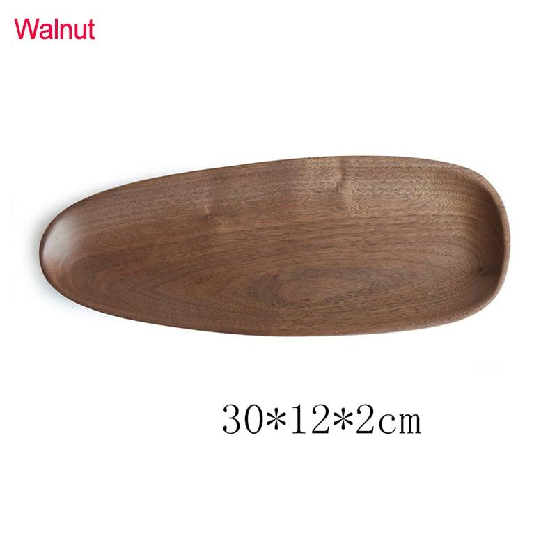 Walnut & Acacia Irregular Oval Solid Wood Dinner Plate Wooden Serving Decorative Tray, for Dishes Snack, Dim Sum, Fruit, Dessert - Lily Depot