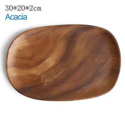 Walnut & Acacia Irregular Oval Solid Wood Dinner Plate Wooden Serving Decorative Tray, for Dishes Snack, Dim Sum, Fruit, Dessert - Lily Depot