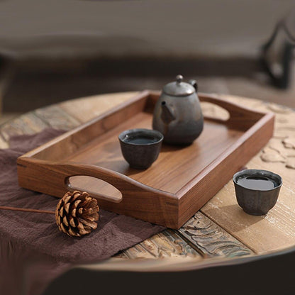 Walnut Wood Serving Tray with Handle Serve Coffee Tea Cocktails Appetizers Rectangle Breakfast Bed Wooden Tray Home Decorative - Lily Depot