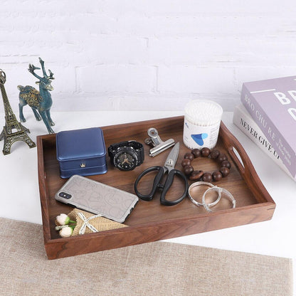Walnut Wood Serving Tray with Handle Serve Coffee Tea Cocktails Appetizers Rectangle Breakfast Bed Wooden Tray Home Decorative - Lily Depot