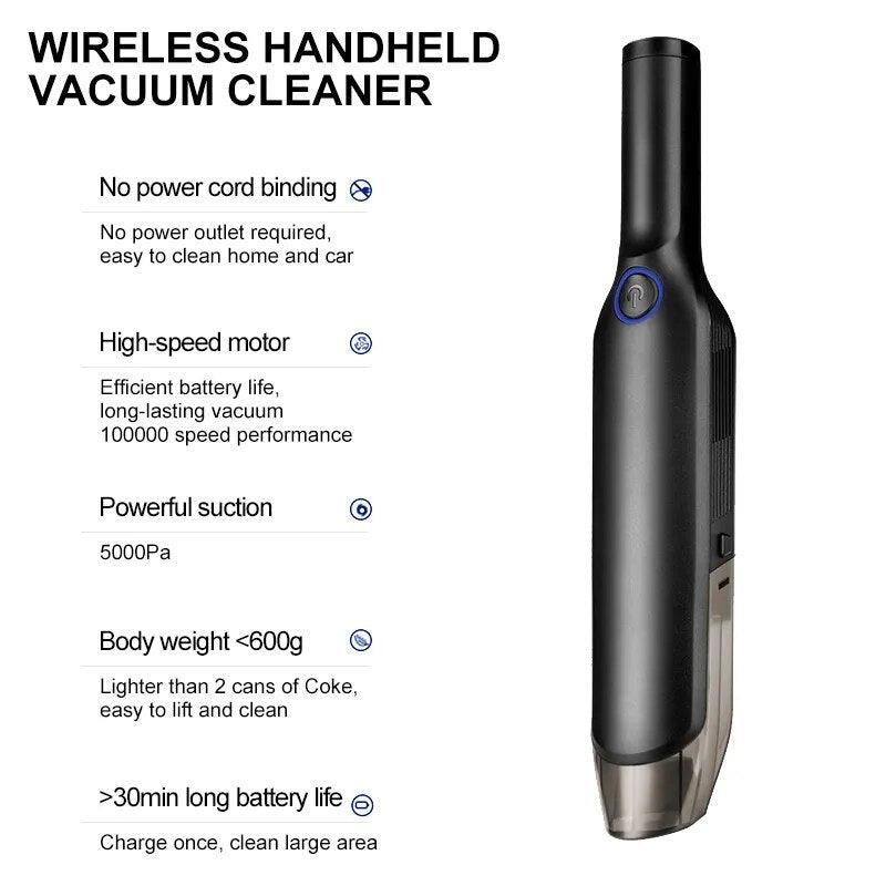Wireless Vacuum Cleaner Rechargeable Cyclone Suction Car Vacuum Cleaner Cordless Wet/Dry Auto Portable for Car Home - Lily Depot
