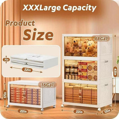 Ziihome Storage Bins with Lids with Wheel Storage Containers with Wheels Closet Organizers Folding Storage Box, Stackable - Lily Depot