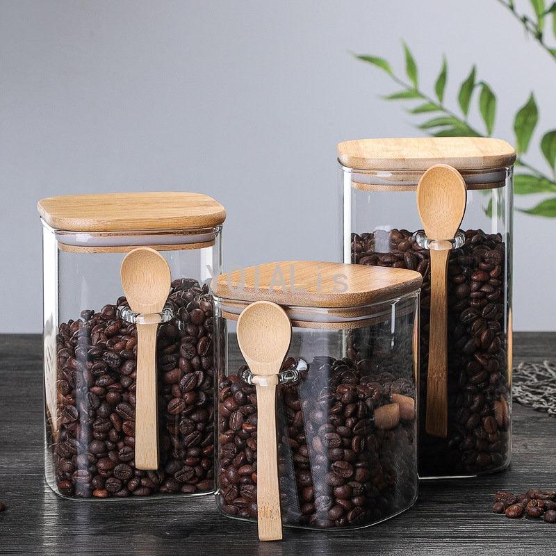 3 Ideas 800-1200ml with Spoon Sealed Jar Storage Tank Condiment Coffee Beans Tank Kitchen Supplies Sugar Storage Bottle Tea Box - Lily Depot