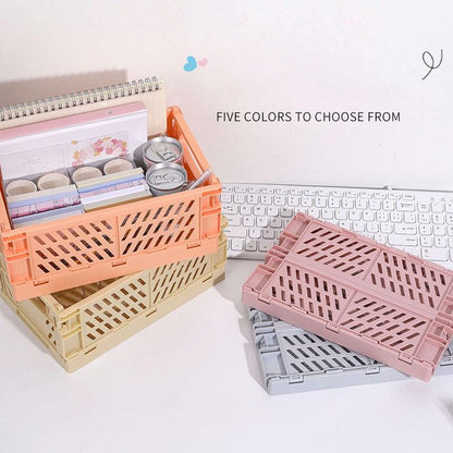 5 Color Organizing Storage Baskets Case Folding Student Desktop Basket Tape Stationery Plastic Foldable Container Storage Box - Lily Depot