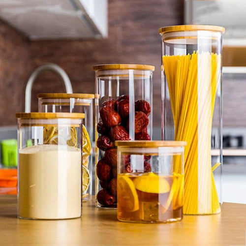 800ml-2000ml Glass Food Sealed Jar Box Bamboo Lid To Contain Bottle Seasoning Noodles Powder Can Tea Can Food Storage Container - Lily Depot