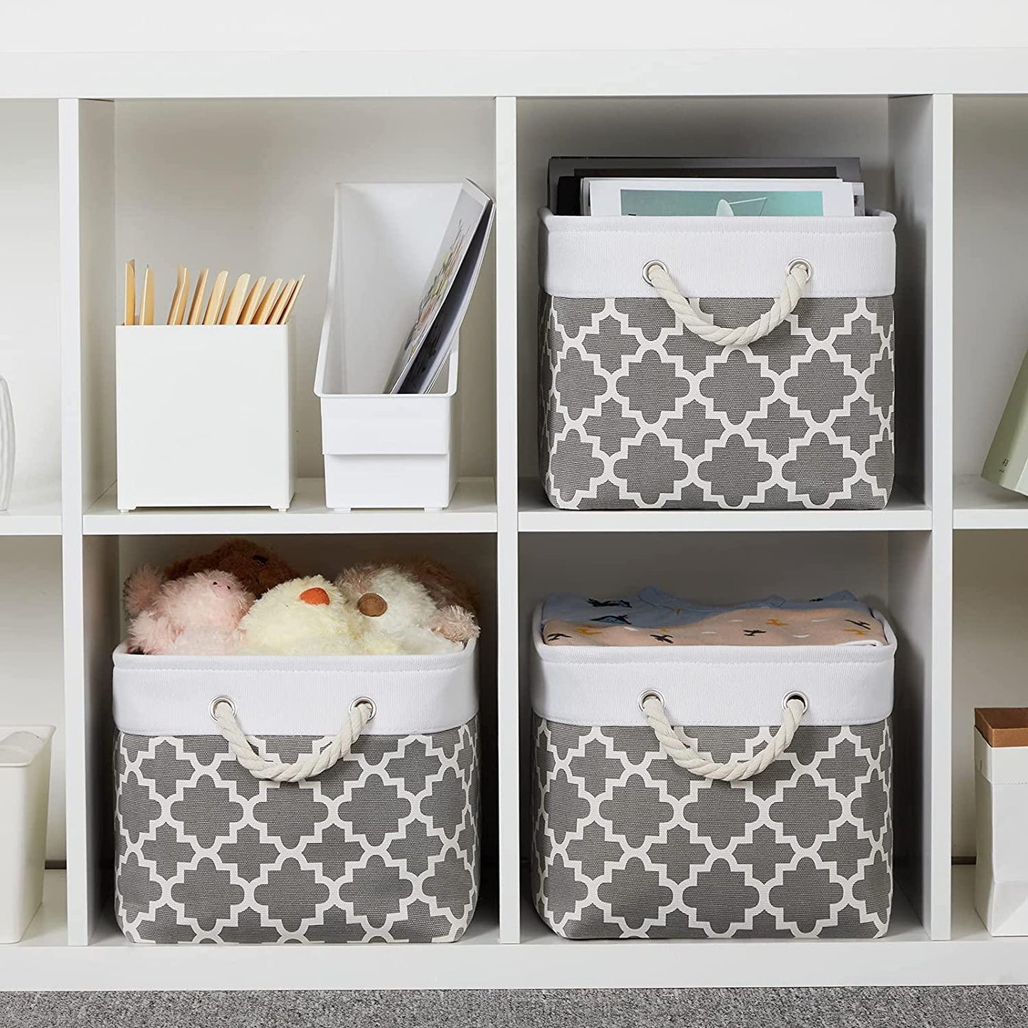 Cube Large Folding Storage Box Canvas Fabric Cubes For Shelves Clothes Toys Books Perfect Organizer Foldable Basket With Handles - Lily Depot