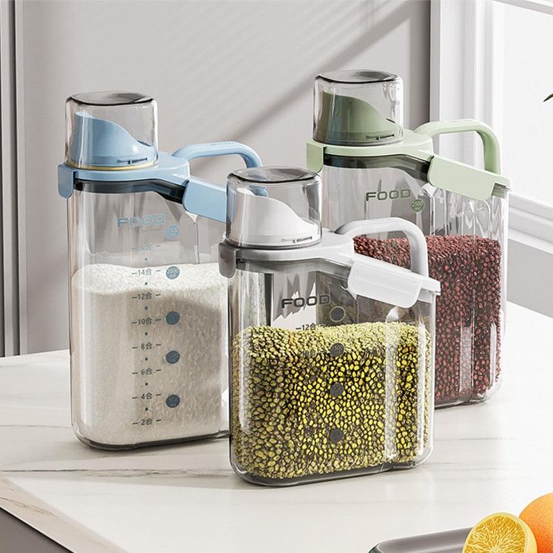 Grain Storage Box Cereals Container with Scale Handle Food Bean Sealed Jar Kitchen Large Capacity Grain Dispenser Oatmeal Bottle - Lily Depot