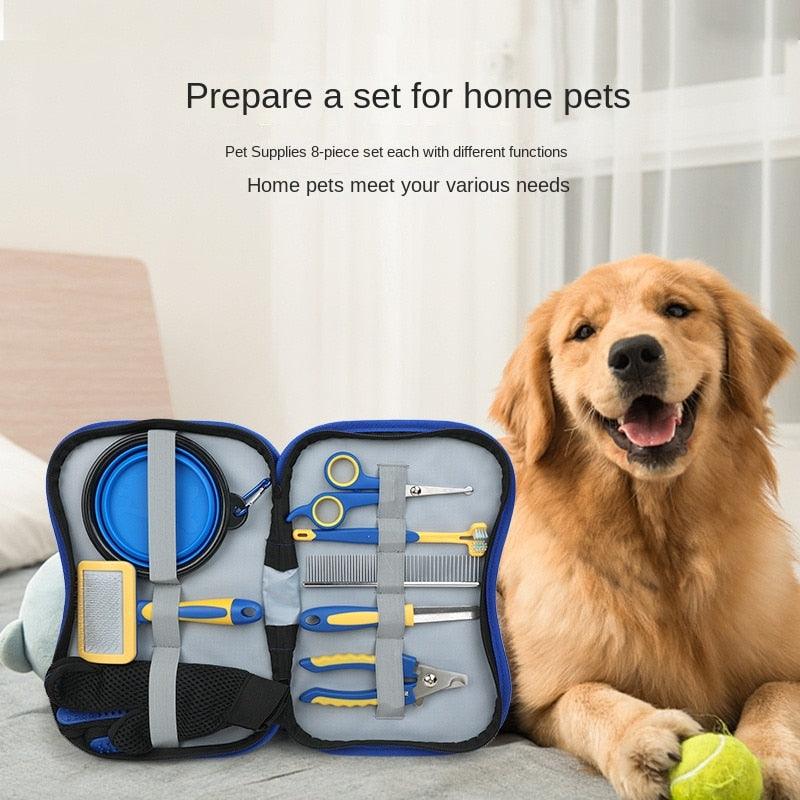8pcs Pet Dogs cleaning tool set Cat Dog Hair Remover Dog Grooming Cat Supplies Comb Hair Removal Brush Dog Toothbrush Dog Comb - Lily Depot