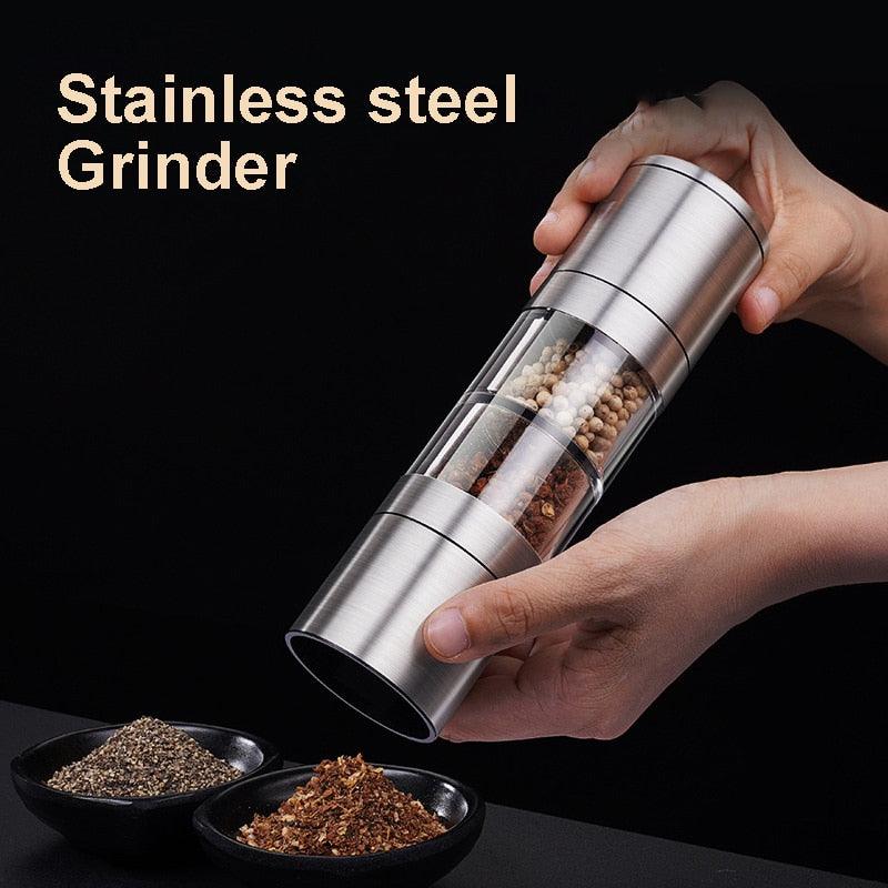 Stainless steel Double head salt and pepper grinder machine pulverizer shakers spice jar condiment bottle pepper grain mill - Lily Depot