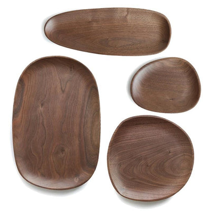 Walnut & Acacia Irregular Oval Solid Wood Dinner Plate Wooden Serving Decorative Tray, for Dishes Snack, Dim Sum, Fruit, Dessert - Lily Depot